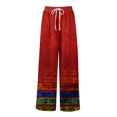 thumbnail image 4 of Women’s Loose Fit Geometric Print Wide Leg Pants with Elastic Drawstring Waist and Functional Pockets for Summer Casual Wear Deep Red L, 4 of 8