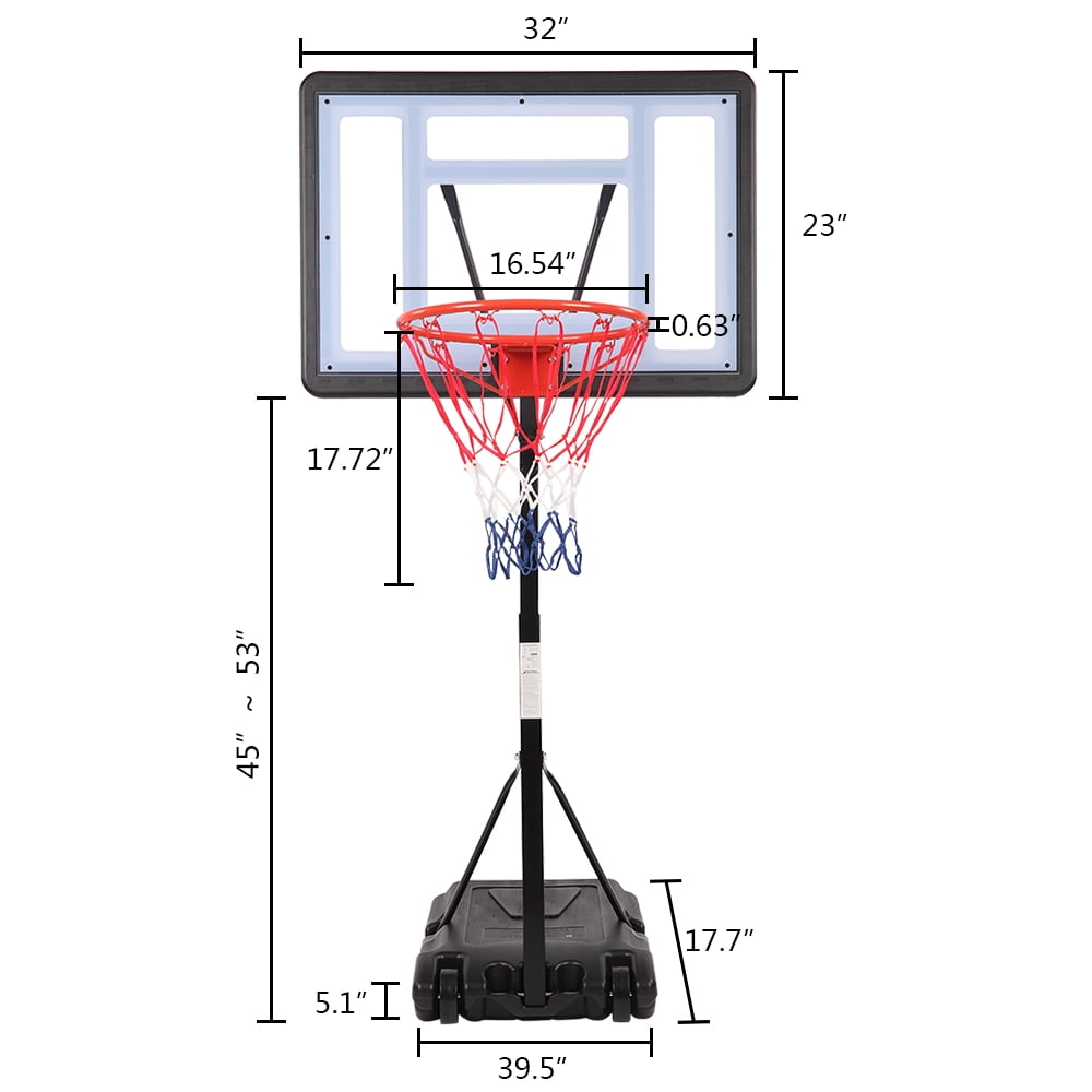 OverPatio Portable Kids Adult Pool Basketball Hoop & Goal Stand, 45" - 53" Height Adjustable,