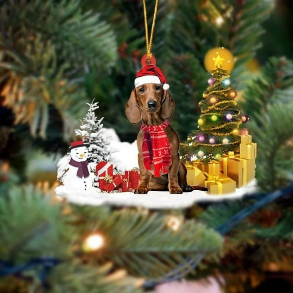 Acrylic 2D FLAT Holiday Tree Decoration Dachshund Christmas Ornament LK1168