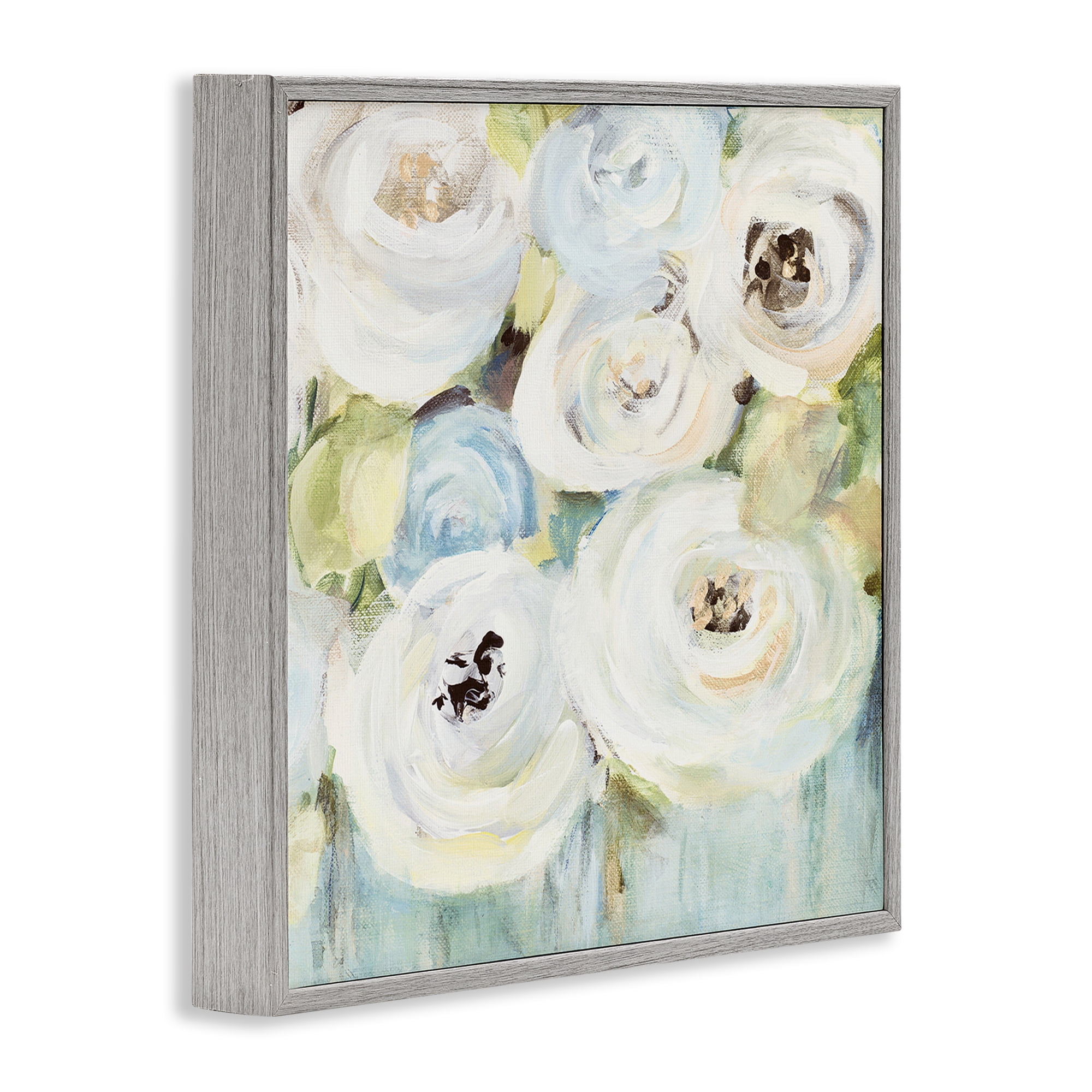 Stupell Industries White Swirling Roses Botanical & Floral Painting Gray Framed Art Print Wall Art, 17 x 17