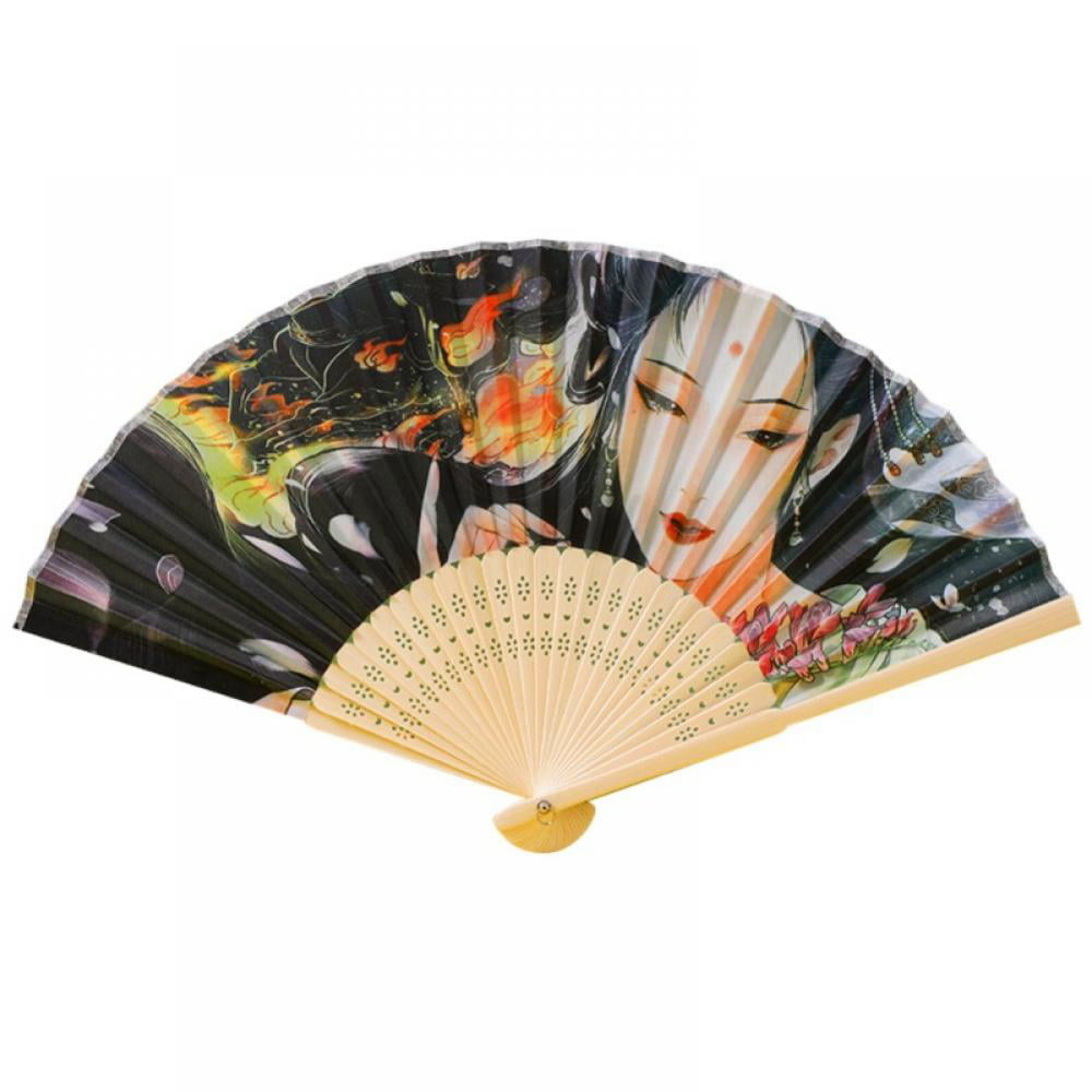 US Chinese Wooden Bamboo Folding Hand Fan Wedding Party Flower Pattern Retro A4 