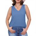 thumbnail image 5 of Woman Tank Tops Women's Tank Top Women's Tank Tops Women's Solid Color V Neck Cover Strip Casual Blouse Blue XXXL, 5 of 8