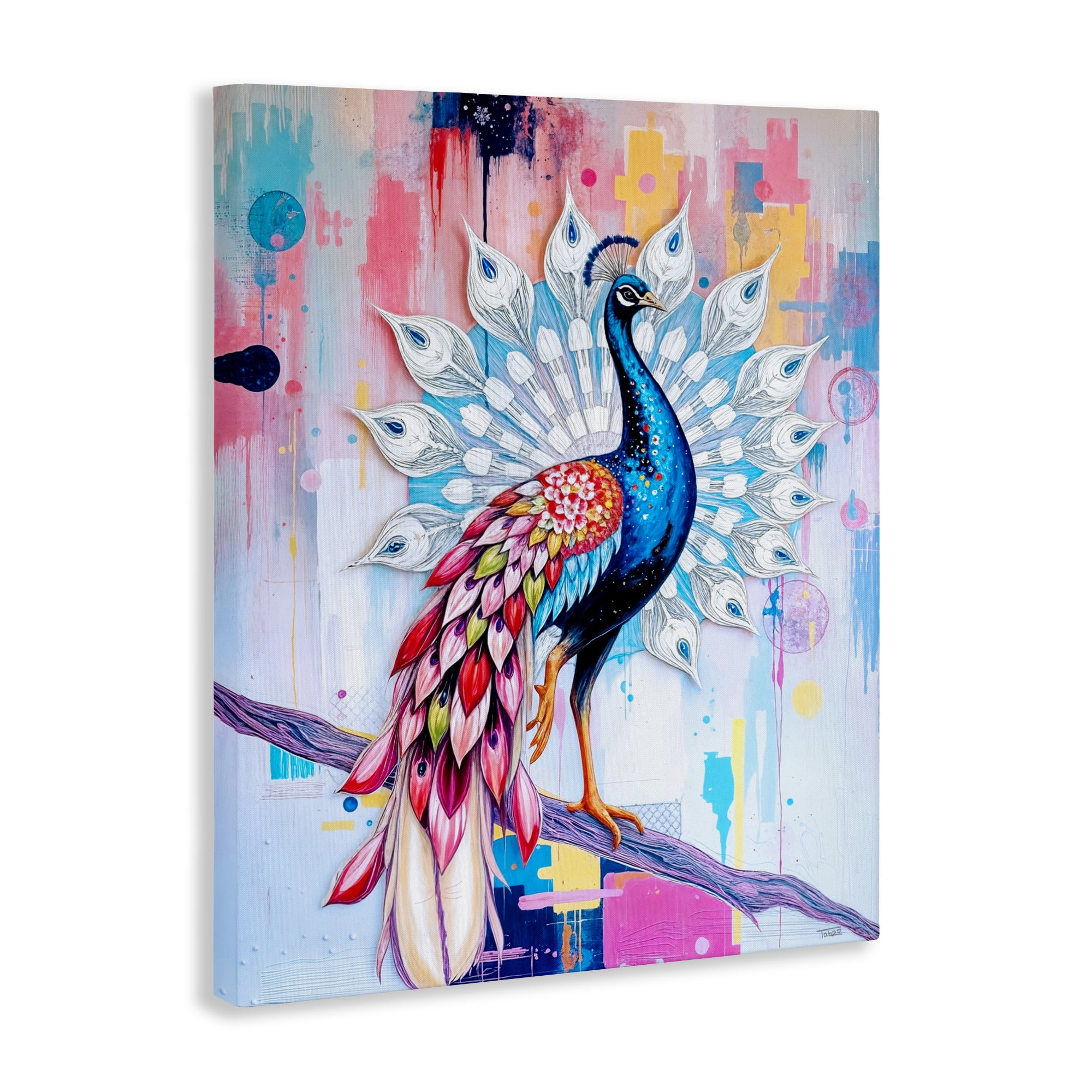 Stupell Industries Radiant Peacock on Branch Canvas Wall Art, design by Tabz Jones