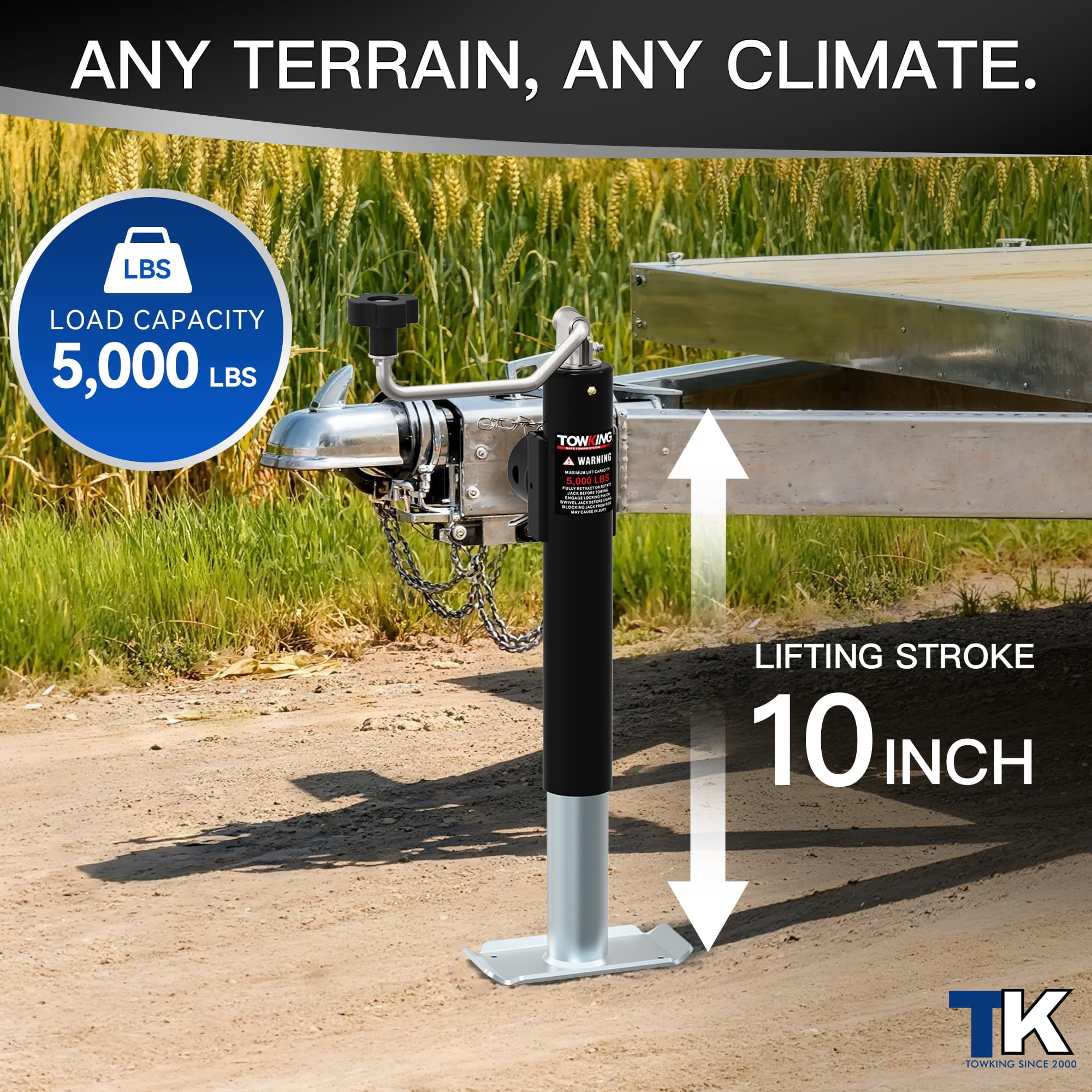 TOWKING 5000 lbs Weld On Pipe Mount Trailer Jack Trailer Tongue Jack for RV, 10" Lift