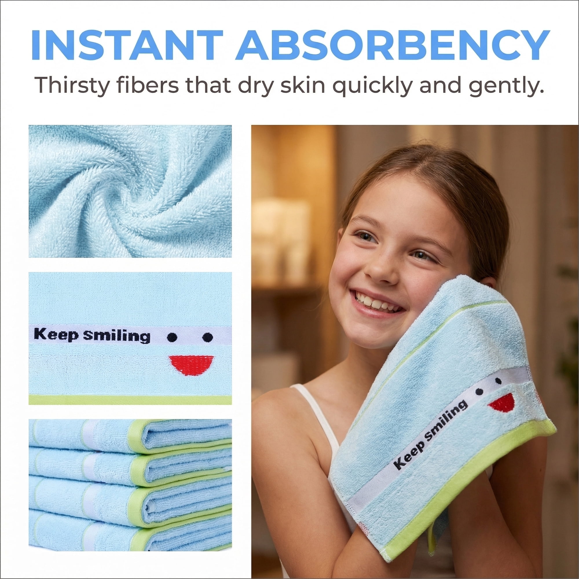 Unique Bargains Embroidery Cotton 13 x 13 Inches Soft Absorbent Washcloths Sky Blue 4pk