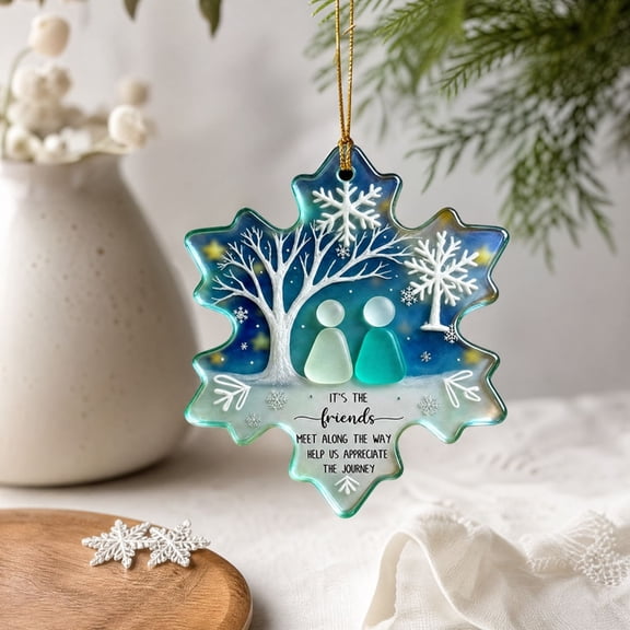 Dalxymotic Christmas Snowflake Ornament, Sea Glass Acrylic Hanging Keepsake, Thank You Quote Gift Decor, Christmas Friendship Snowflake Decoration for Home, Tree, Mantel, Shelf