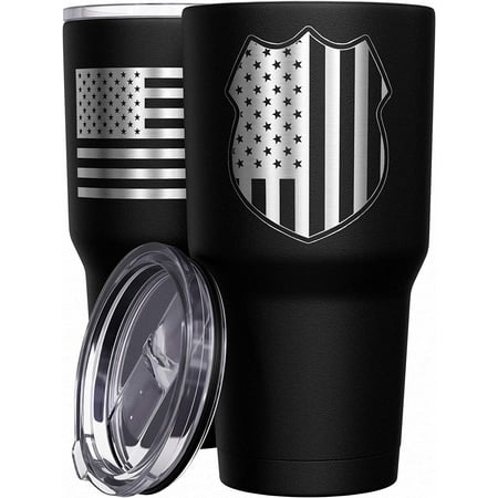 

Athenstics - Police Shield - Coffee Tumbler - American Flag Coffee Travel Mug - Engraved Tumbler - Double Insulated Tumbler - 30 oz