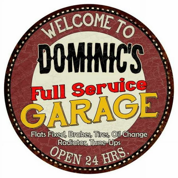 Dominic's Full Service Garage 14" Round Metal Sign Man Cave Decor 100140037392