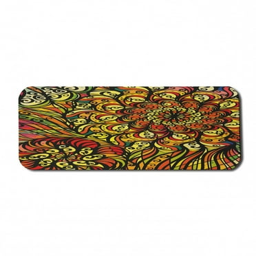 Colorful Computer Mouse Pad, Abstract Vintage Style Curly Floral Design Spirals Swirled Petals Creative Vibrant, Rectangle Non-Slip Rubber Mousepad Large, 31" x 12", Multicolor, by Ambesonne