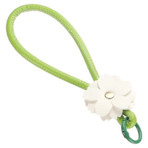 Leather Wristlet Keychain, Cute Car Key Chain Practical Bracelet Key Chain Flower Phone Wrist Strap for Phone Lanyard, Light Green