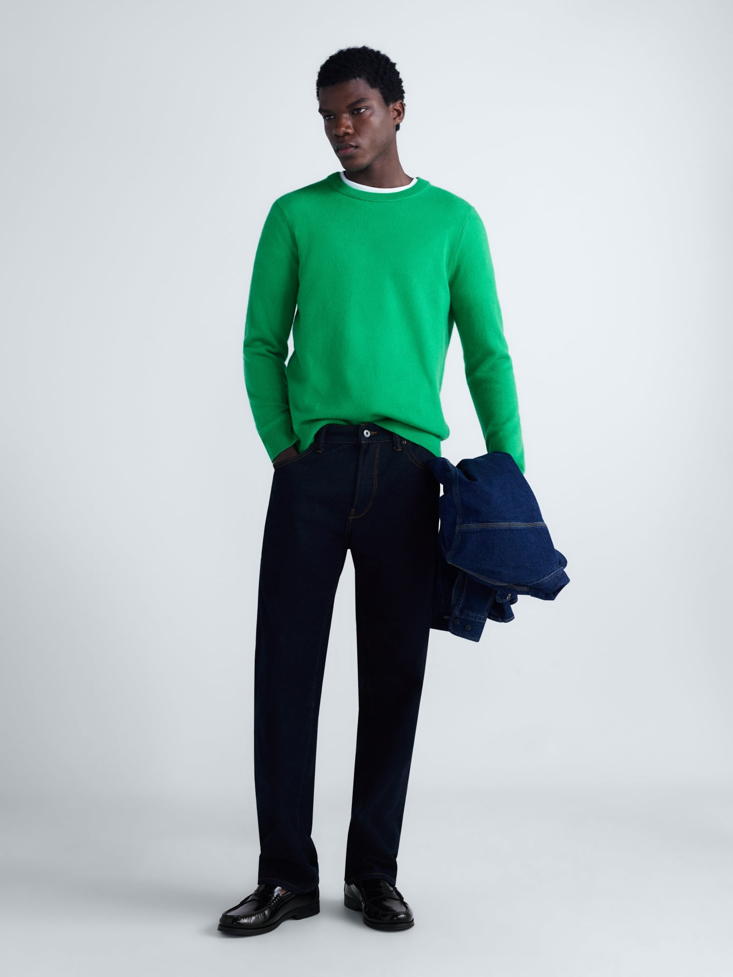 Free Assembly Men’s Cashmere Crewneck Sweater with Long Sleeves, Midweight, Sizes XS-2XL
