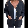 thumbnail image 3 of Abrigo de Lana con Botones, Larga, Cuello Redondo y Bolsillos para Mujer, Informal, de Otoño e Invierno. Negro M, 3 of 7