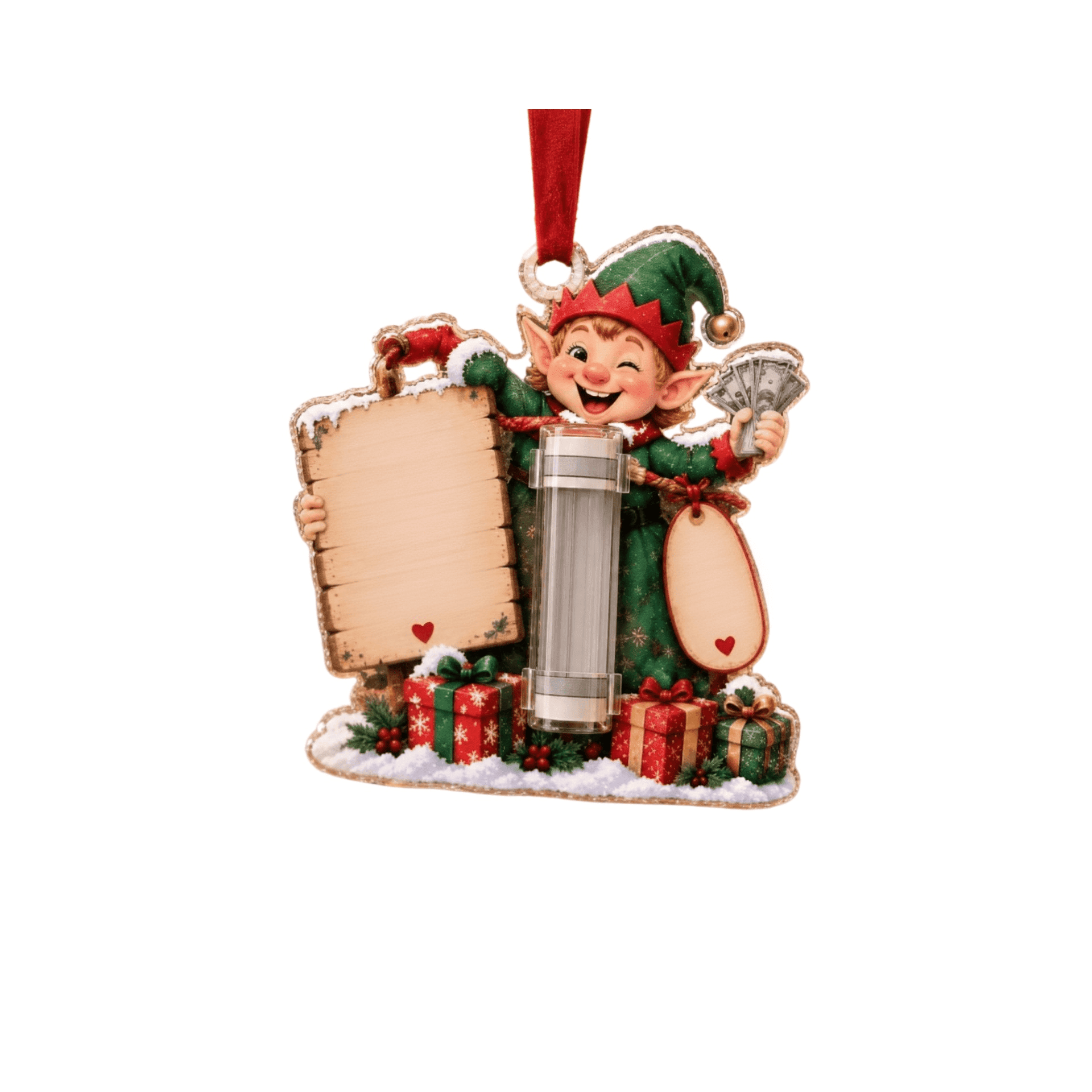 MMJ Christmas Ornament Acrylic Money Holder Cash Gift Card Hanging Decoration with Clear Finish and Hanging Hole for Holiday Gifting