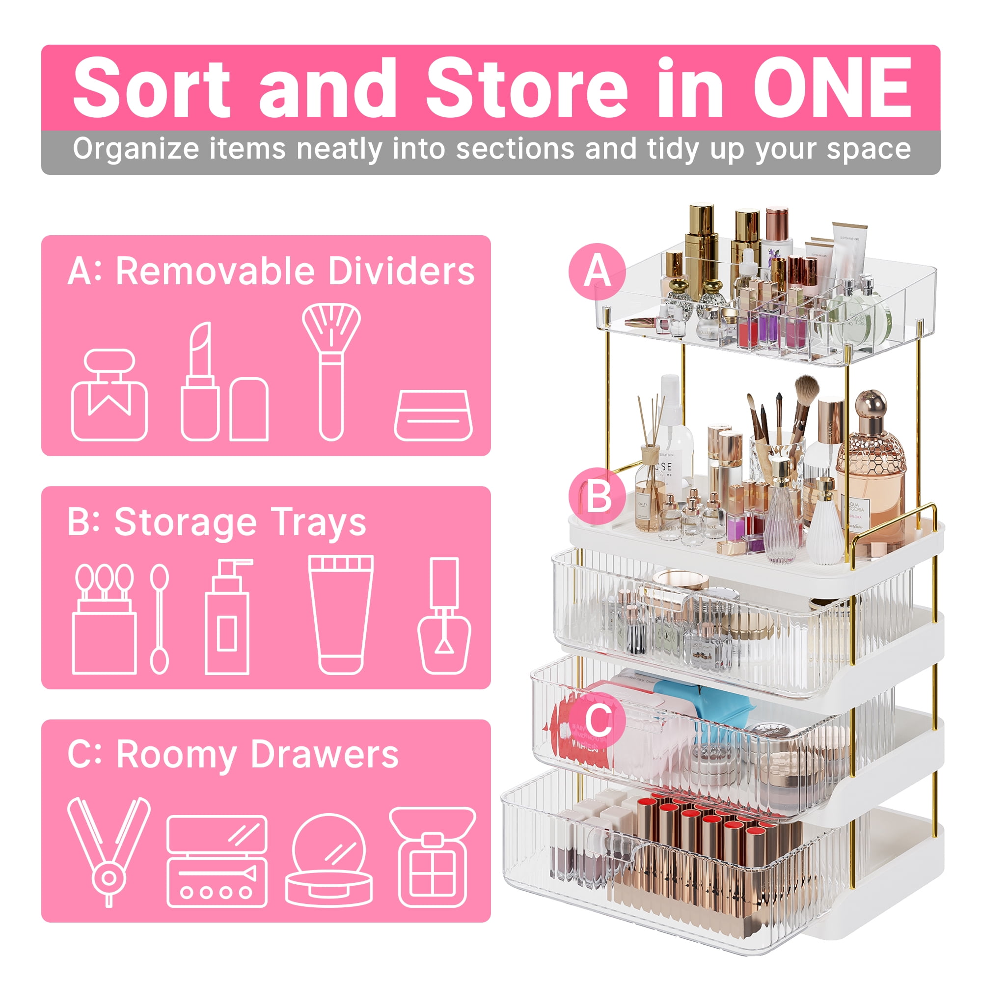Yoneston 4-Tier Vanity Organizer with 3 Drawers