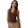 thumbnail image 4 of Chaleco QINSEN para mujer, cuello en V, sin mangas, botones, color café S, 4 of 6
