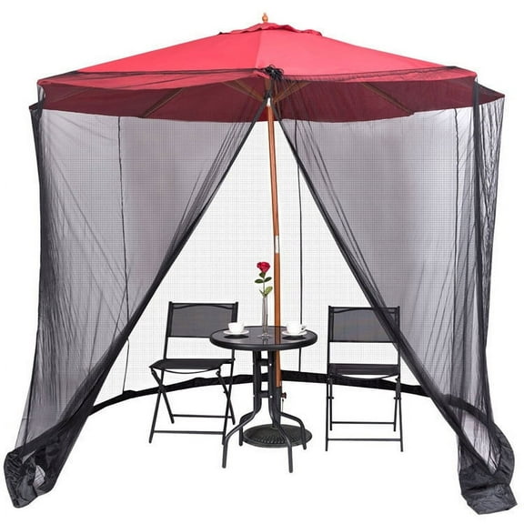 XIAOLE 7-10ft Black Patio Umbrella Mosquito Nets, With Double Zipper Door, Polyester Mesh, Fit 7.5 8 9 10ft Outdoor Patio Tables, Cantilever Offset Hanging Market Umbrellas,Black