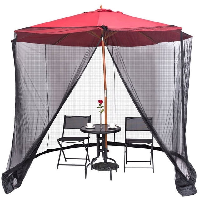 TIMIFIS Protective Net Black Patio Umbrella Mosquito Netting, with Double Zipper Door, Polyester Mesh Net Screen Universal for Almost Outdoor Market Table Umbrellas & Cantilever Offse Pest Control