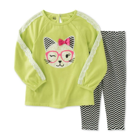Kids Headquarters Baby Girls’ 2-Pc. Cat Tunic & Leggings Set (3-6 Month-Green)