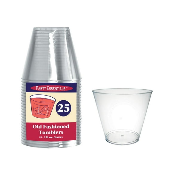 Party Essentials Old Fashioned Tumblers: 9 ounces, Plastic, 25 pack