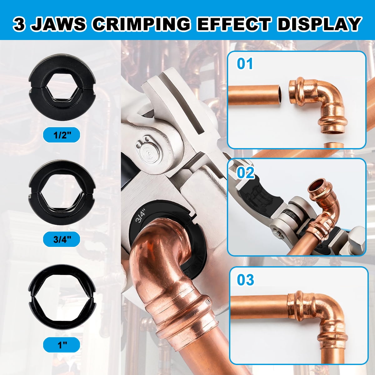 Hydraulic Crimping Tool Pro Press Copper Pipe Crimper, 10 Ton Plumbing Tool with 11 Pairs of Dies for Copper Stainless Steel PEX Aluminum-Plastic Pipes