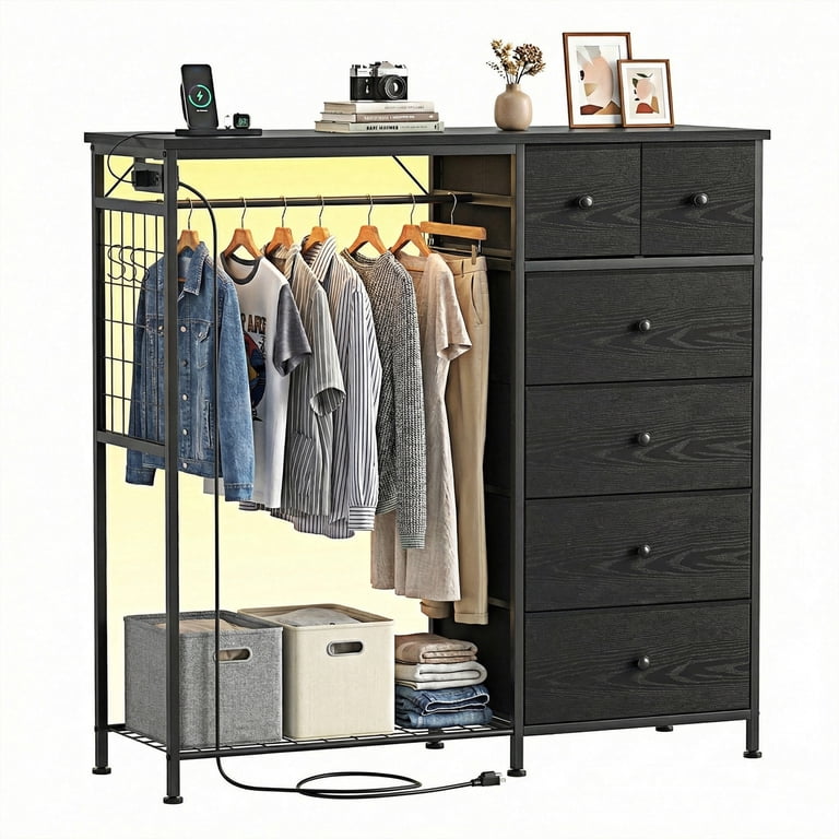 EDX 47.2" H Dresser with Hanging Rack, LED Lights & Charging photo 2