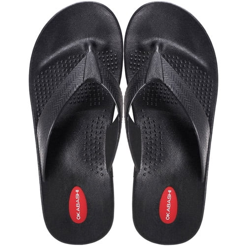 OKABASHI - Okabashi Mens Black Surf Ergonomic Waterproof Flip Flop Sandal Shoes (10.5-11.5