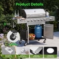 thumbnail image 6 of Biotree 6 Burner Propane Gas Grill with Side Burner & Griddle,73000 BTU Stainless Steel BBQ Grill Combo with Two Porcelain-Enameled Cast Iron Grates for Backyard Patio Outdoor Cooking, 6 of 11