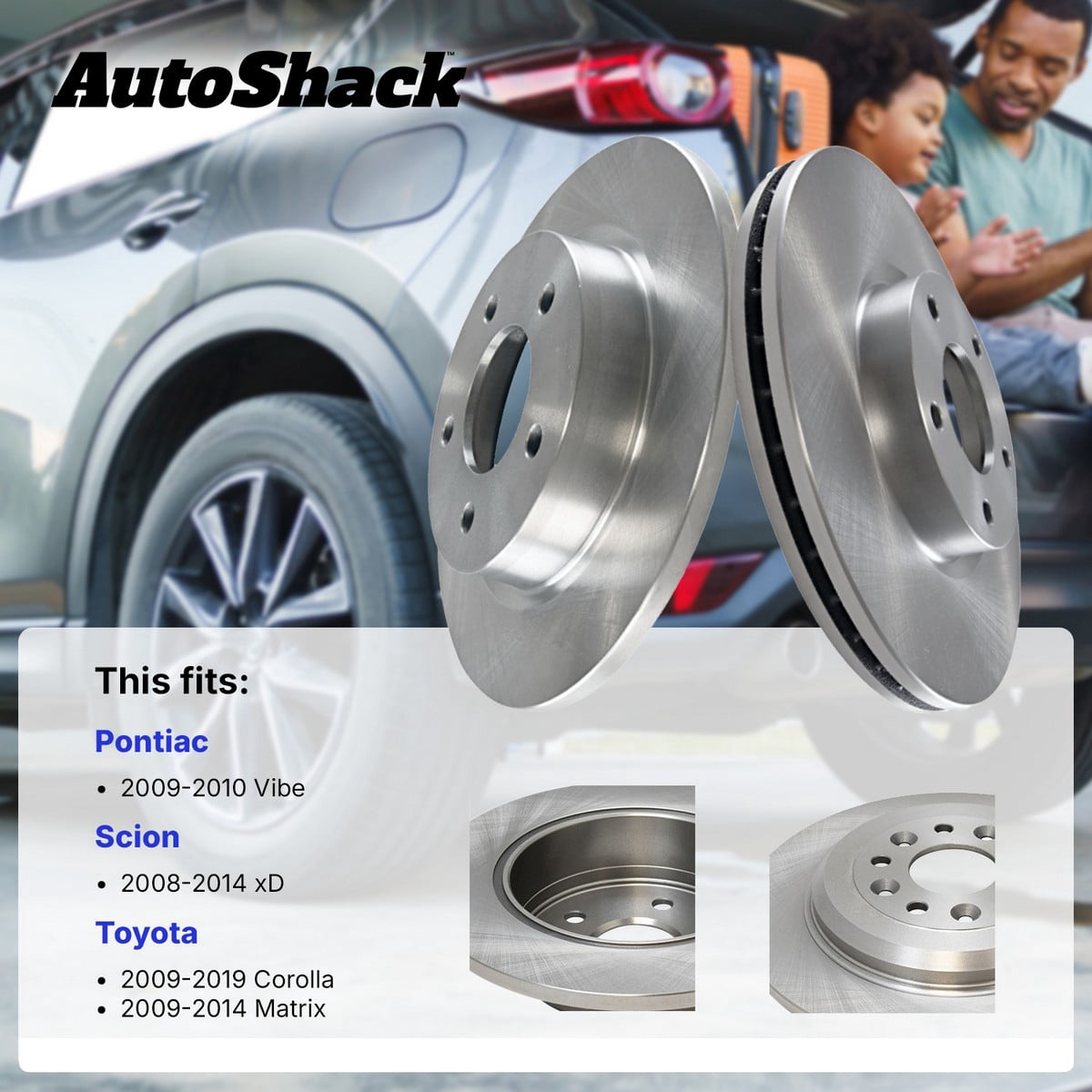 AutoShack Front Brake Rotors for Toyota, Scion & Pontiac, Corolla 2009-2019 Matrix 2009-2014 xD 2008-2014 Vibe 2009-2010, FWD L4 1.8L 2.4L - 10.83" (275 mm), 5-Lug