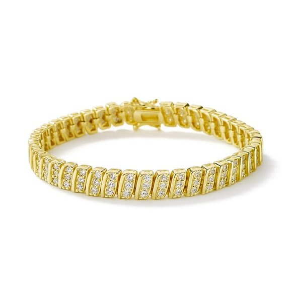 18K Yellow Gold Plated Vintage Style Tennis Bracelet with simulated Diamonds