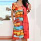 thumbnail image 4 of Moda Mujer Casual Sexy Cuello en V Estampado floral Falso Mini vestido de manga corta Fridja  qw7280, 4 of 6
