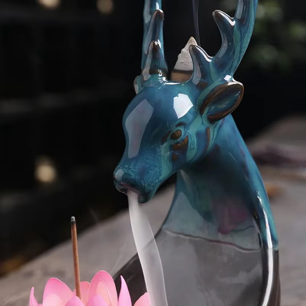 1pc Cute Deer Ceramic Lotus Incense Holder, Lucky Mascot & Aromatherapy Decor (Without Incense)