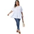 thumbnail image 3 of DARING DIVA Women's Plus Tops Crew Neck Ruffle Tiered Swiss Dots Blouses 1X White, 3 of 6