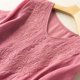 thumbnail image 5 of ICHUANYI Clearance Womens Spring Summer Solid Color Casual Loose Fashion T-Shirt Short Sleeve V-Neck Embroidery Button Tops Cotton And Linen Blouse(Hot Pink, XL) ICHUANYI WER2023080802587, 5 of 6