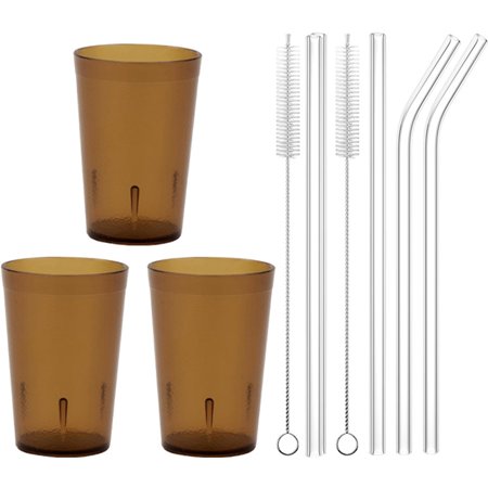 Plastic Restaurant Tumblers with Glass Straws 3 Pack8 oz Clear Plastic Cup Reusable Beverage Tumblers Drinking Plastic Glasses Unbreakable Water Cups for Kitchen Cafe Home Party Supplies Office