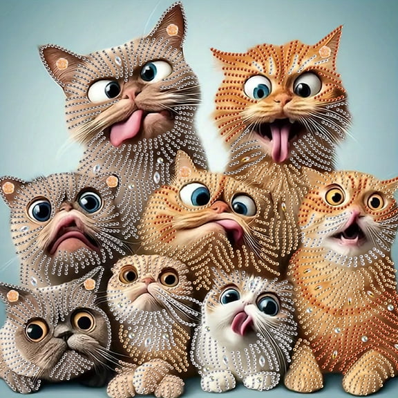 5D DIY Diamond Painting Kit, Whimsical Cat Pattern Home Decor Handicraft, Complete Tool Kit Included, 15.7x15.7in