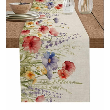 

Spring Floral Table Runner Colorful Summer Botanical Flowers Vintage Tablerunners 18 x 72 Inch Table Decorations Tabletop Scarf for Summer Gathering Holiday Farmhouse Kitchen Dining Decor