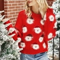 thumbnail image 2 of Herrnalise Women's Knitted Crop Tops Christmas Santa Claus Print Round-Neck Long Sleeve Sweater Tops Pullover Jumper Sweaters, 2 of 5
