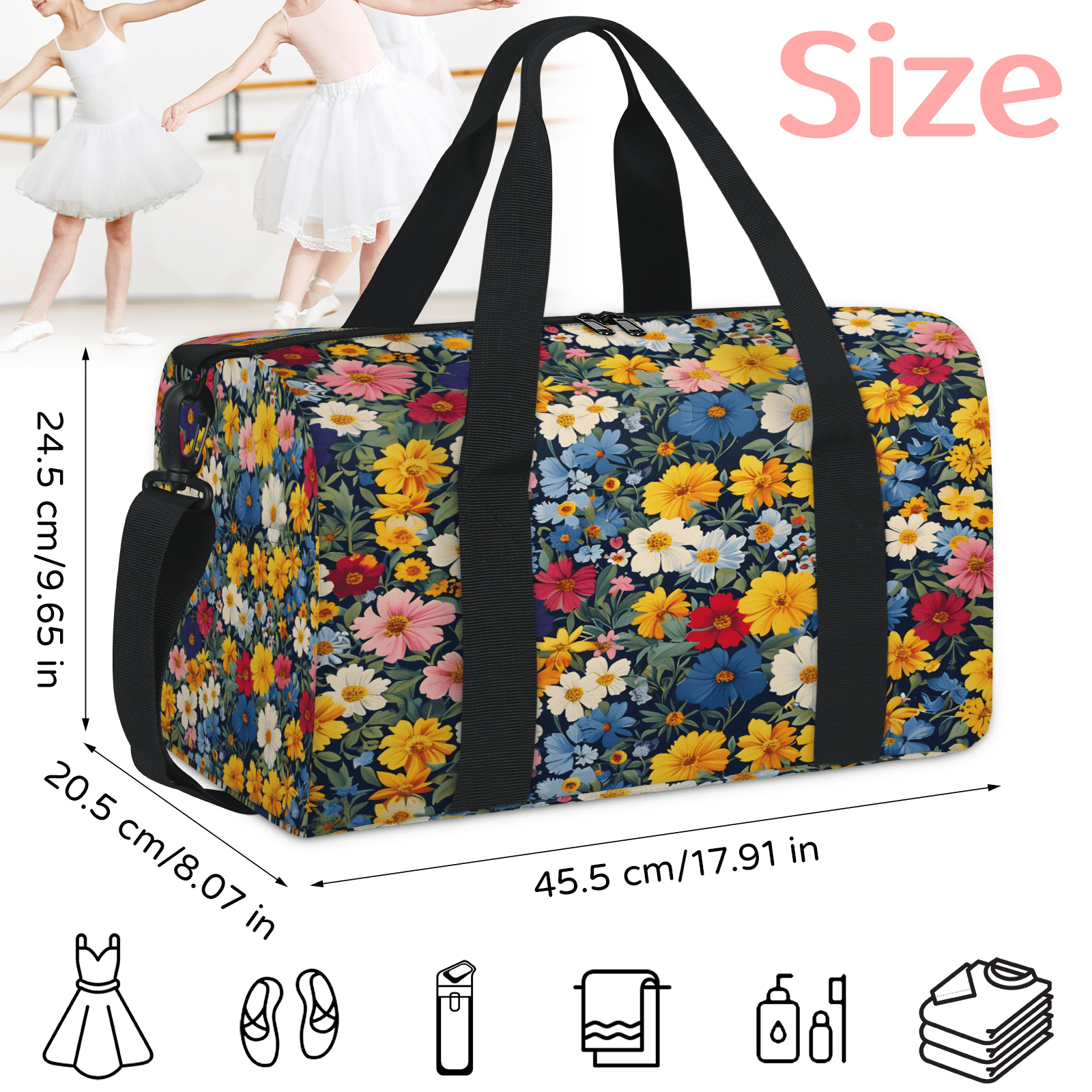 Herdesigns Flower Colorful Gym Bag for Women, Duffle Bag for Travel Sport, Lightweight Waterproof Carry on Weekender Overnight Dance Yoga Workout Bags