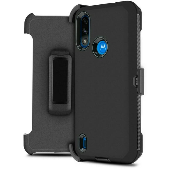 for Motorola Moto E7 POWER Heavy Duty Holster Phone Case Dual Layer Full-Body Rugged Clear Back Case Drop Resistant Shockproof Case with Built In Screen Protector