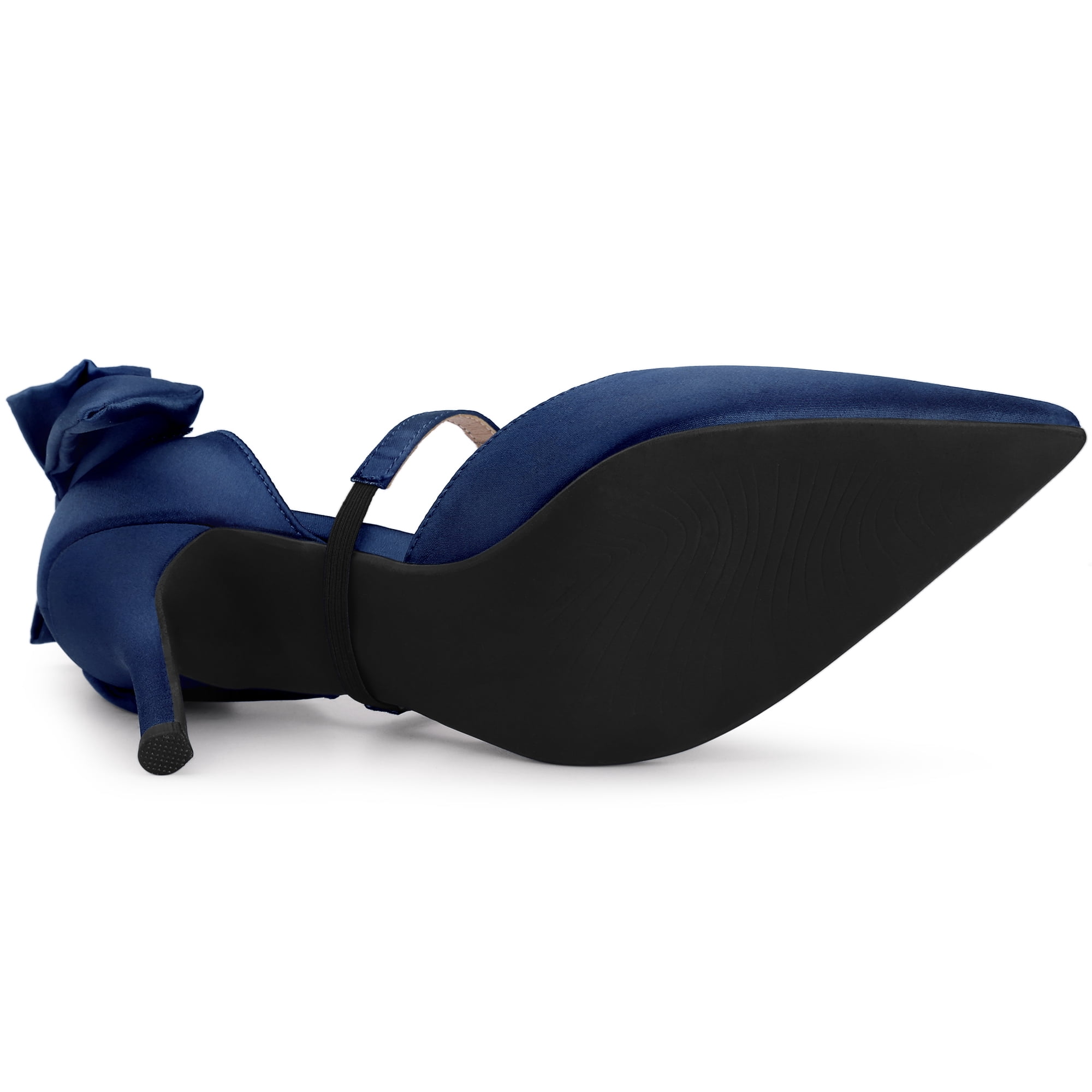 DARING DIVA Women's Pointed Toe Bow Satin Stiletto Heels Pumps Navy Blue 8