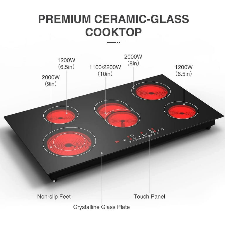 New Electric Cooktop One Burner 220V Portable Electric Stovetop Touch  Screen US