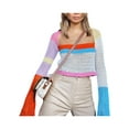 thumbnail image 4 of Yuemengxuan Women Crochet Knit Crop Tops, Long Sleeve Color Block Hollow Out T-Shirts, 4 of 9
