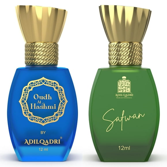 Adilqadri Oudh Al Hashmi + Safwan Roll On Attar Combo For Men & Women Pack Of 2 X 12ml - 0.4 Fl.oz. Each | Non Alcoholic Unisex Attar - With Fruity, Lemon & Vanilla Notes | Skin Friendly Perfume