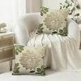 thumbnail image 3 of Green White Decorative Dahlia Boho Pillow Covers, Geometric Floral Elegant Gray Green White Throw Pillow Case Decoration, Rustic Farmhouse Linen Cushion Covers for Couch Sofa Bedroom Home Decor, 3 of 6