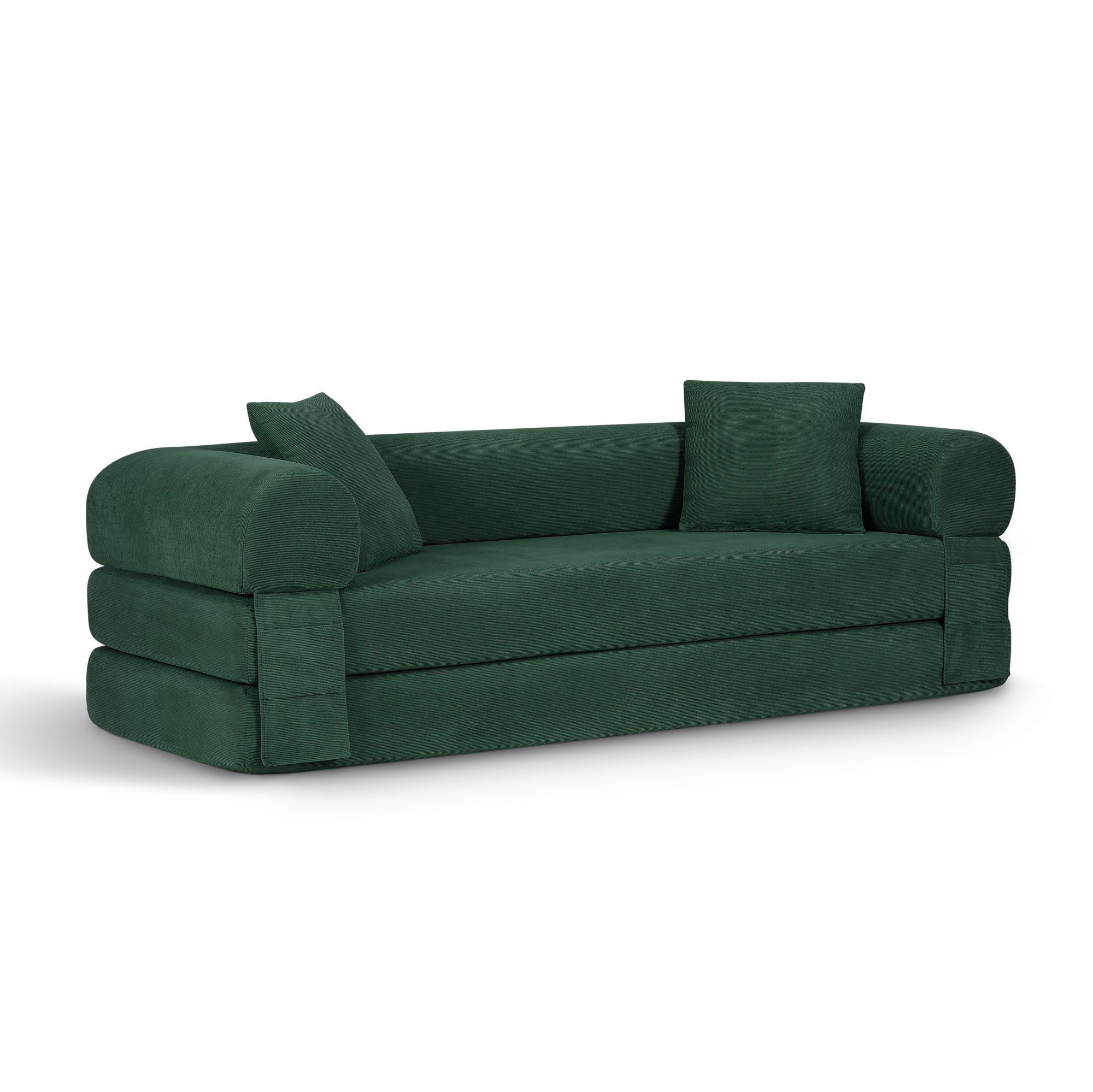 Sailvan 80 Inch Convertible Sofa Bed Queen Size Corduroy Sleeper Couch Boneless Floor Sofa with Storage Pockets No Assembly Couch in a Box Dark Green