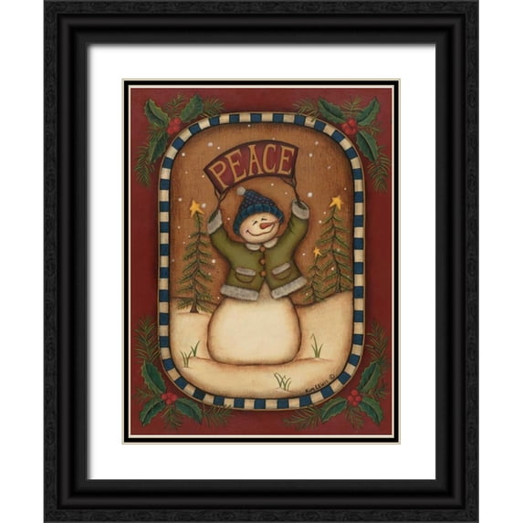Lewis, Kim 15x18 Black Ornate Wood Framed with Double Matting Museum Art Print Titled - Peace Snowman