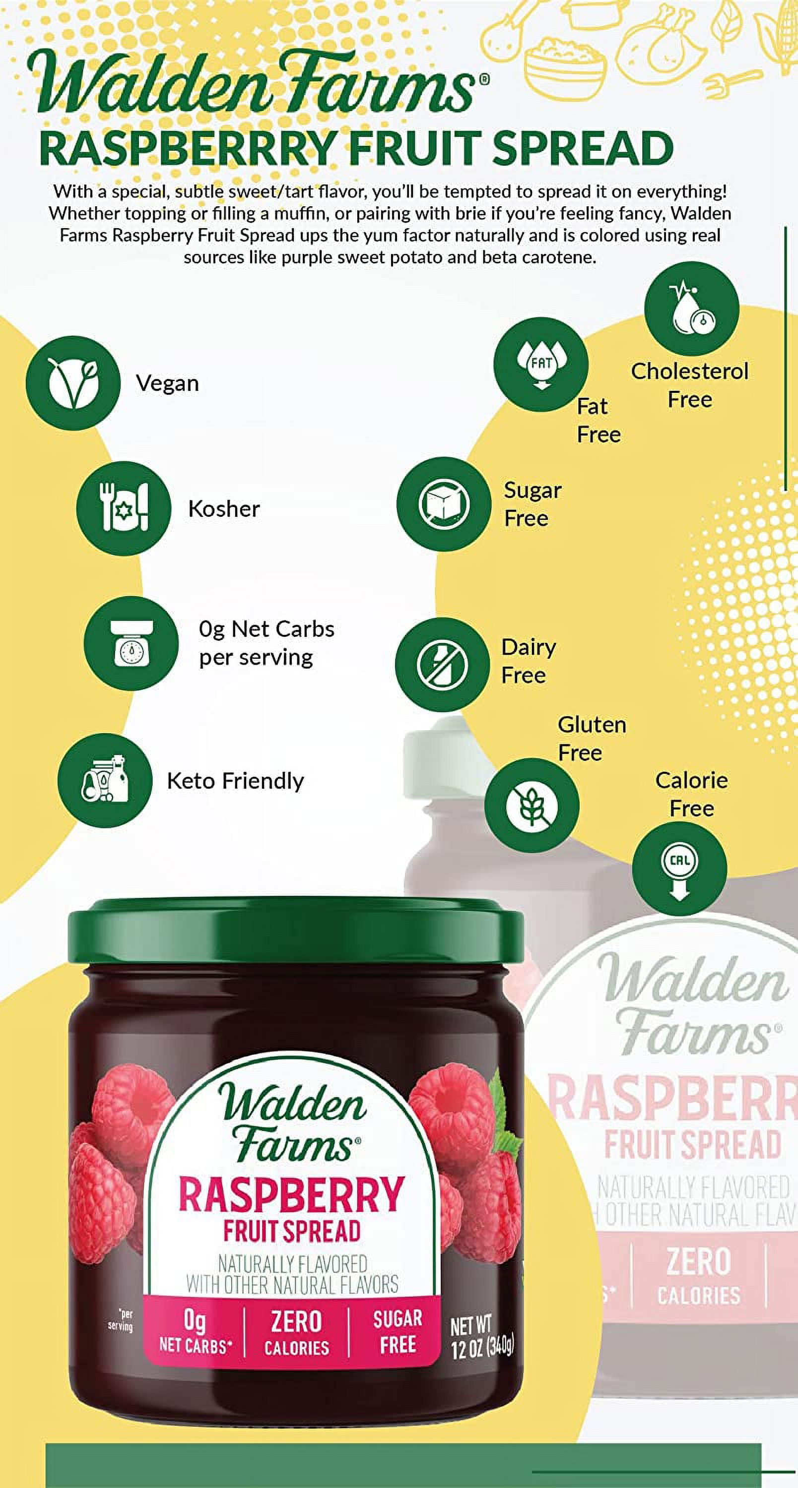 Walden Farms Calorie Free Fruit Spread Raspberry 12 oz Pack of 3