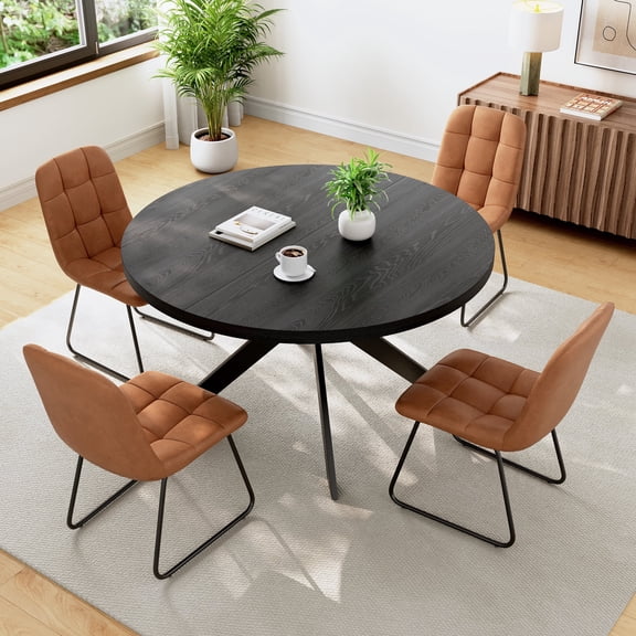 46.4" Round Table Set Of 4 , Modern Kitchen Table Set, Mdf Dining Table With Dining Chairs