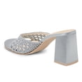 thumbnail image 4 of YDN Women Open Round Toe Woven Mules Slip on Cutout Chunky High Heels Casual Dressy Work Slide Sandals Size 6 Light Blue, 4 of 5