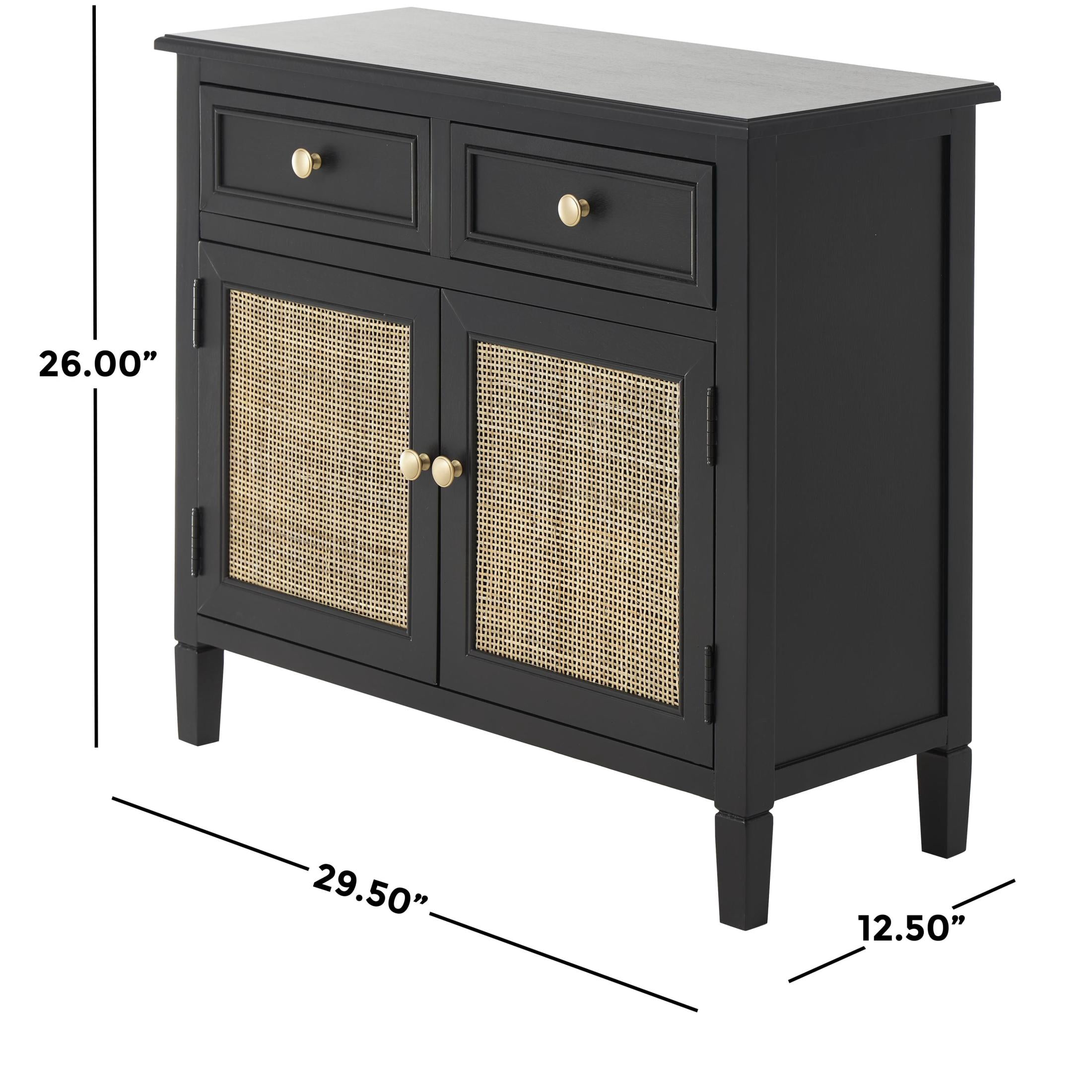 DecMode 30" x 26" Black Wood Handmade 2 Door and 2 Drawer Cabinet with Rattan Front, 1-Piece